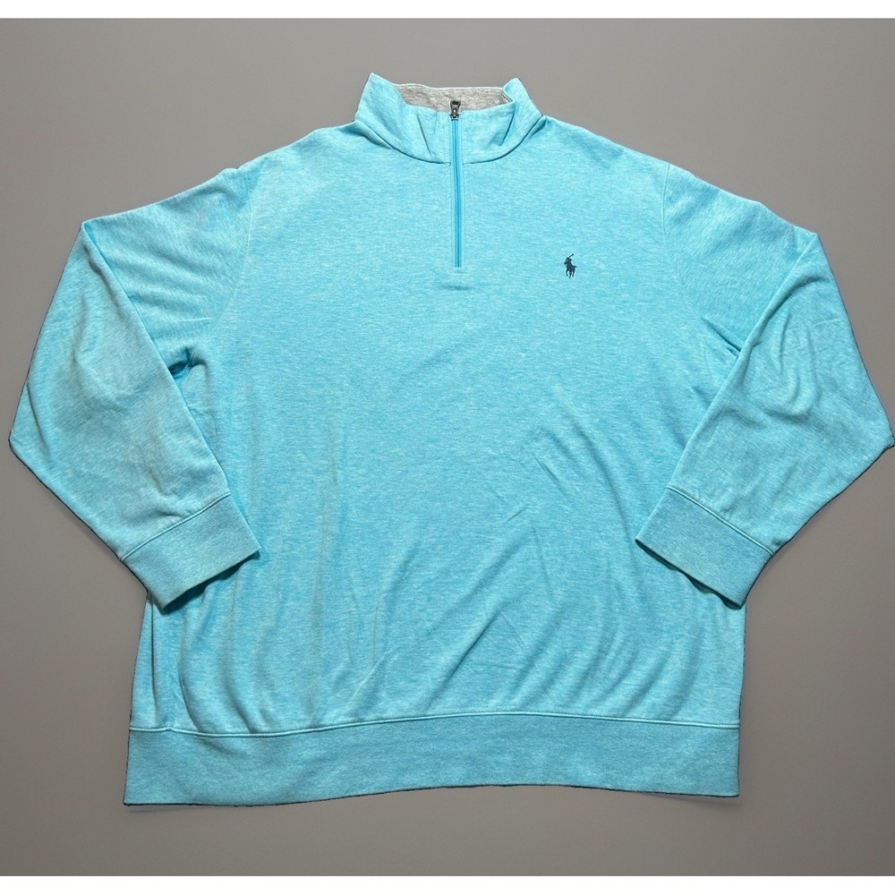 Polo Ralph Lauren 2XL Quarter Zip Pullover Sweatshirt Luxury Double Knit Blue